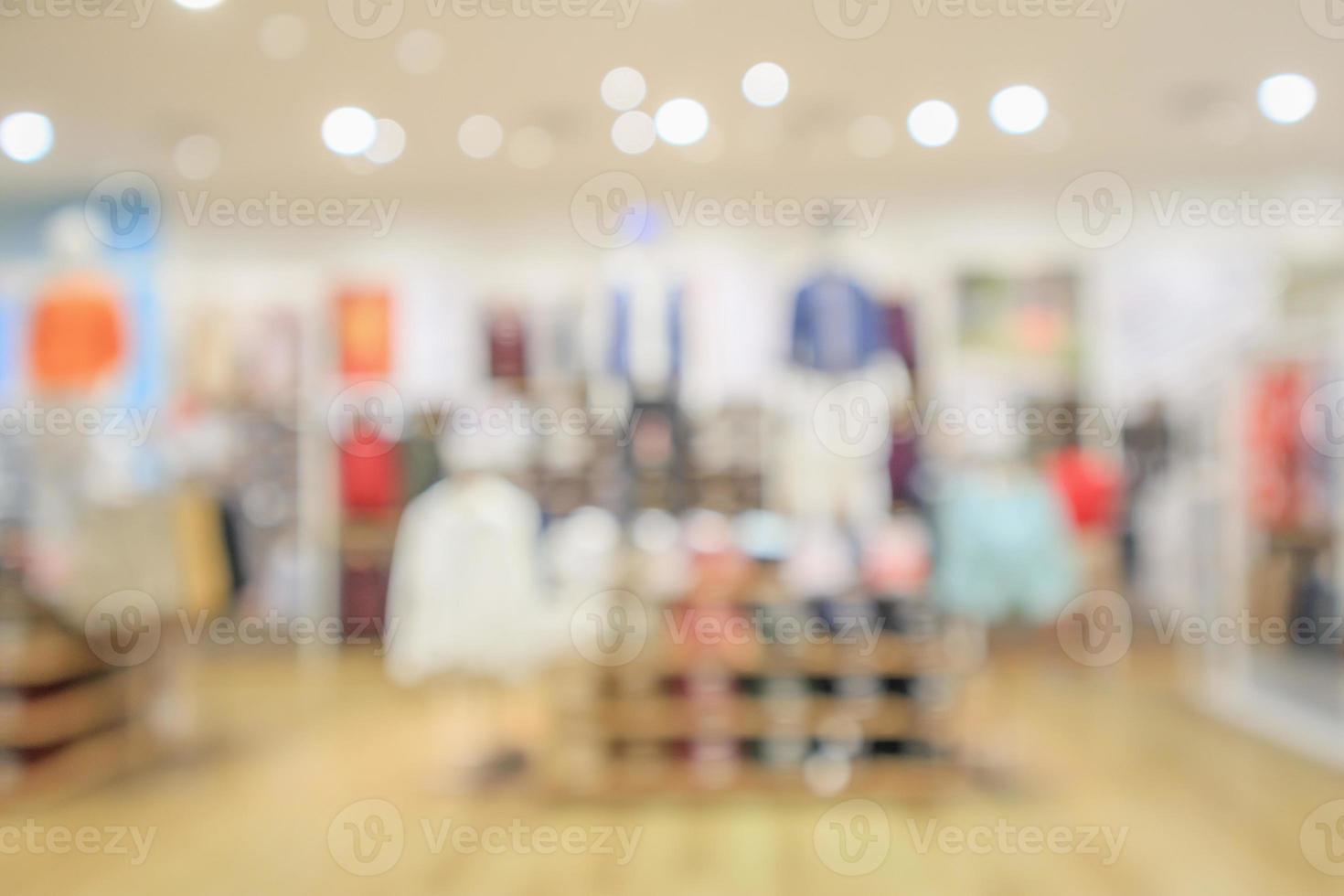 modern clothing store interior blur abstract defocused background with bokeh light photo