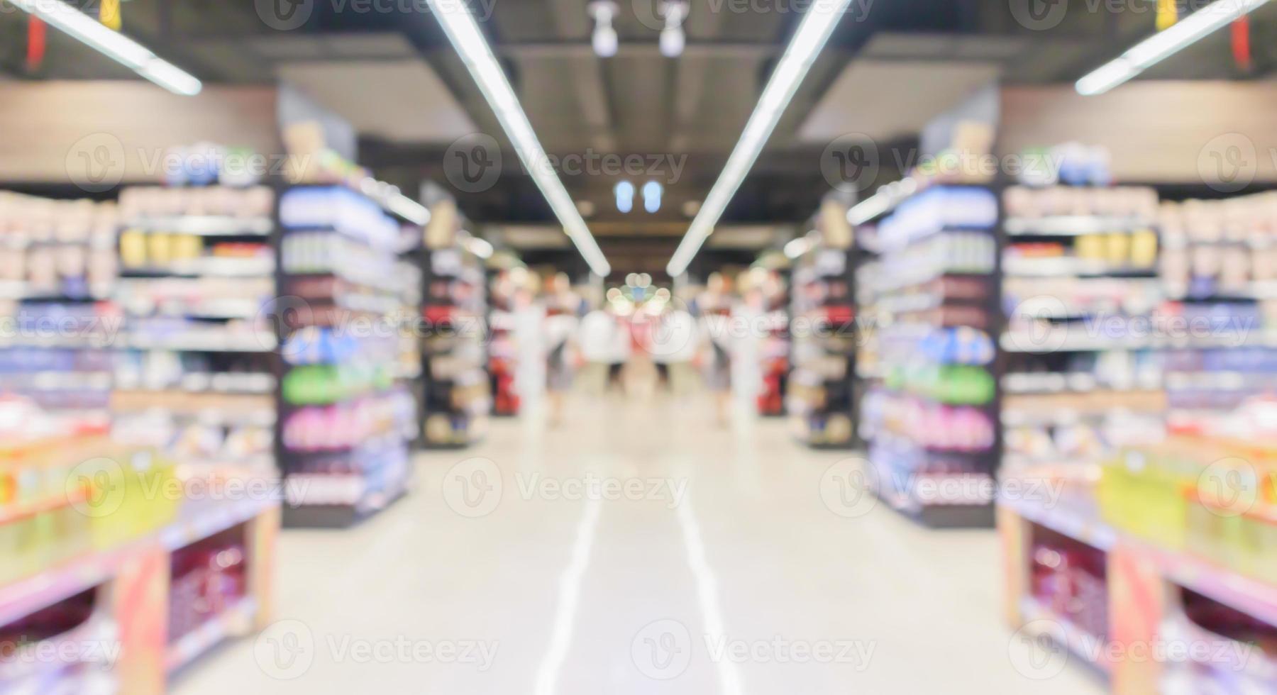 supermarket grocery store aisle and shelves blurred background photo