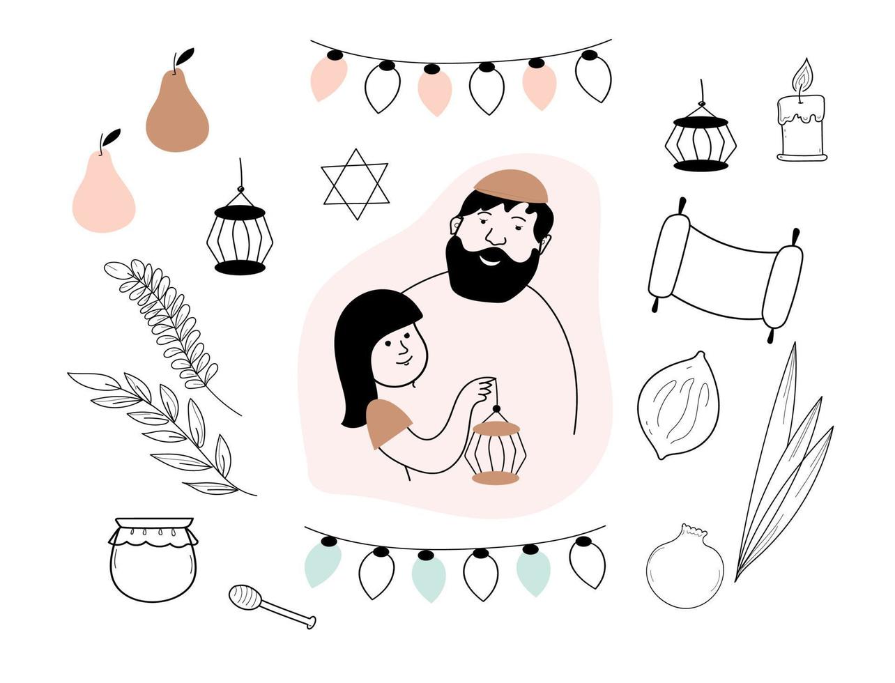 Sukkot vector doodle set