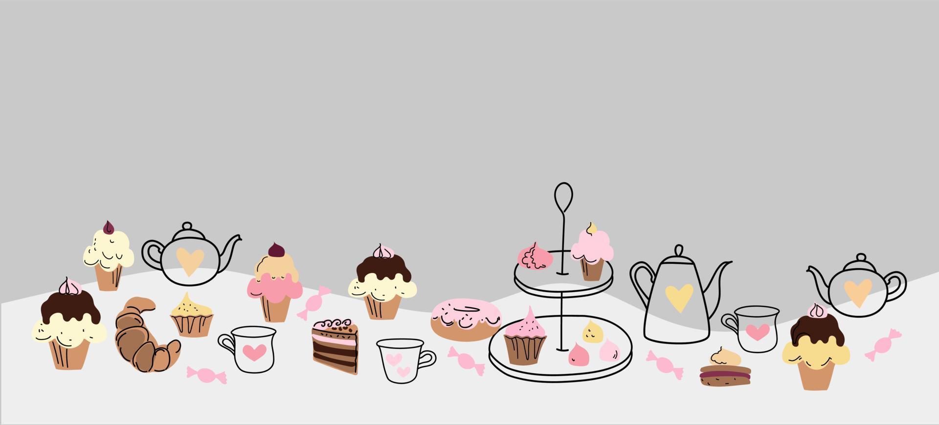 tea set doodle vector