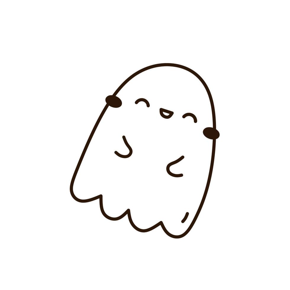 Cute and funny ghost isolated on white background. Vector hand-drawn illustration in doodle style. Kawaii character. Perfect for cards, decorations, logo and Halloween designs.