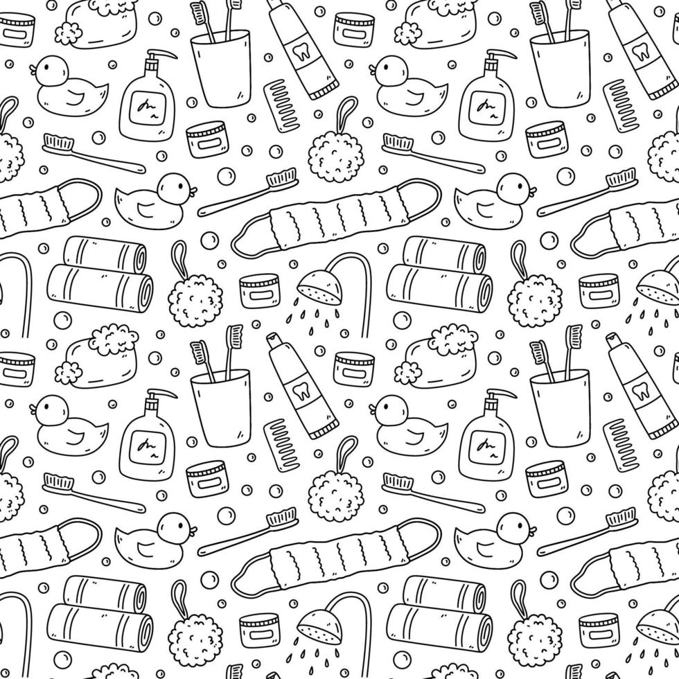 Seamless pattern with bath accessories - shampoo, rubber duck