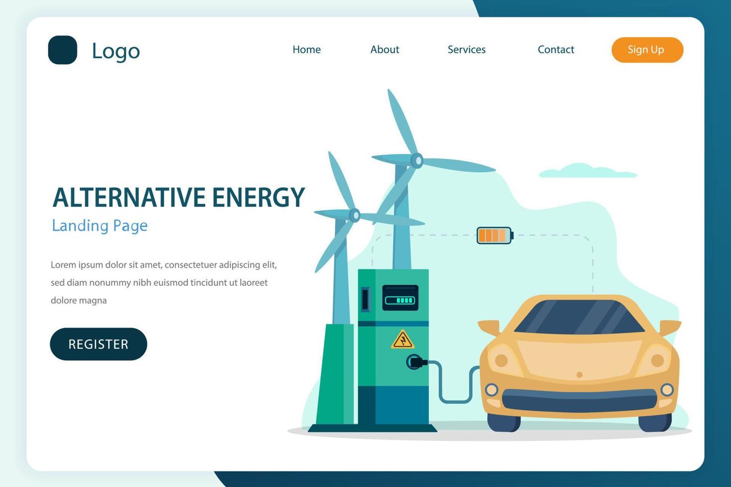 Alternative energy landing page website flat vector template