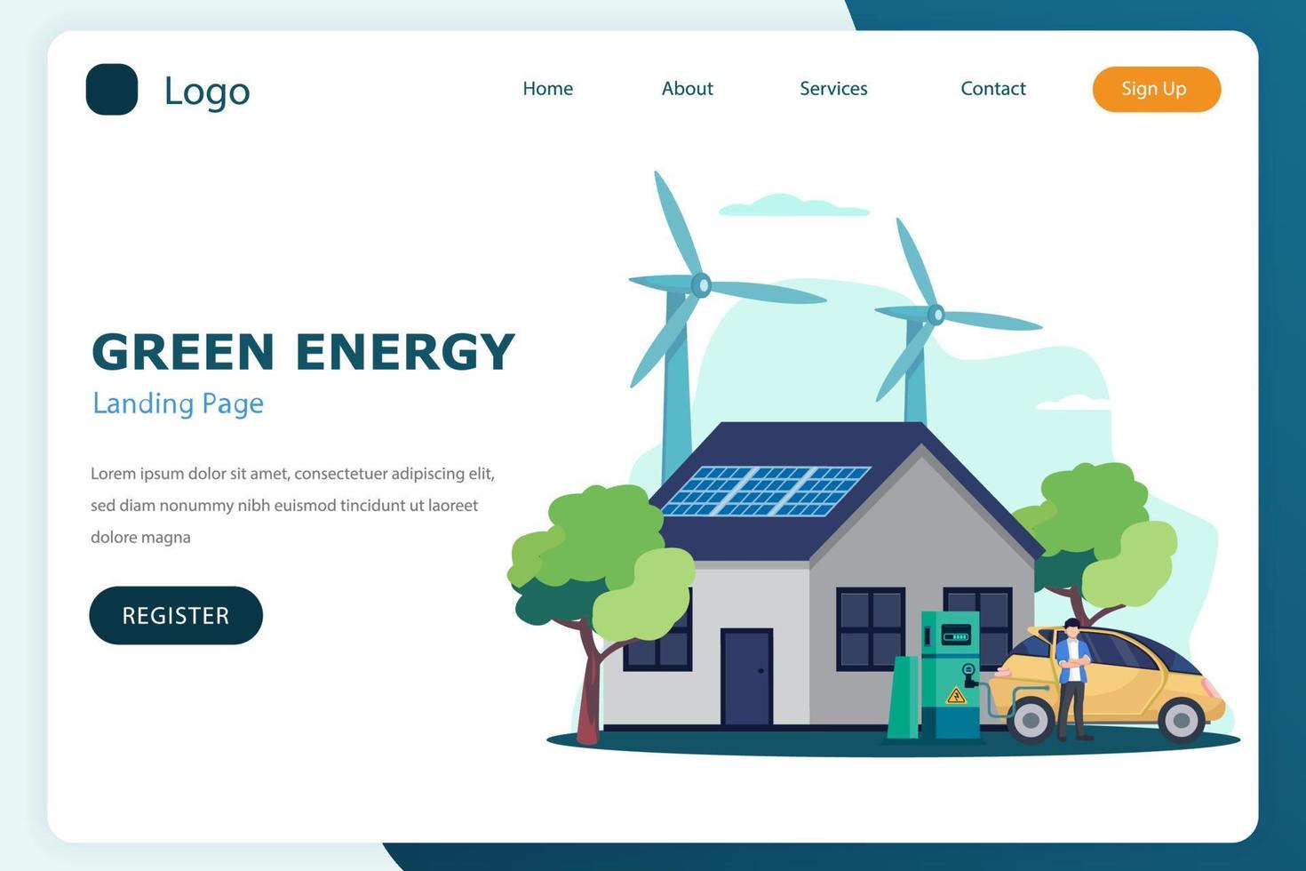 Green energy landing page website flat vector template