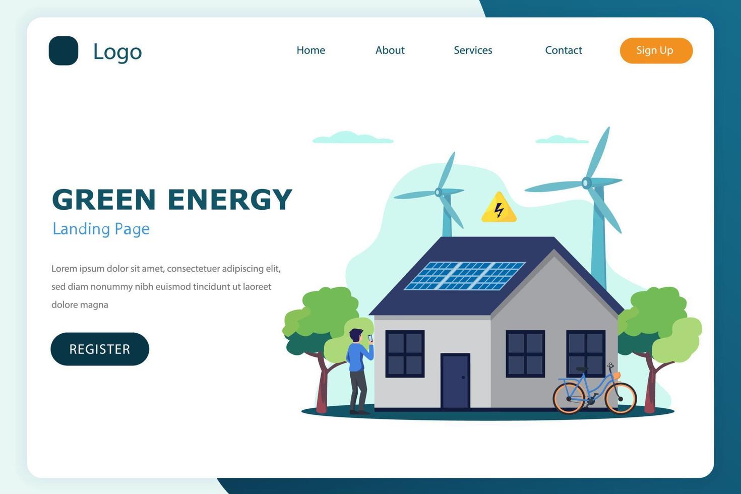 plantilla de vector plano de sitio web de página de destino de energía verde