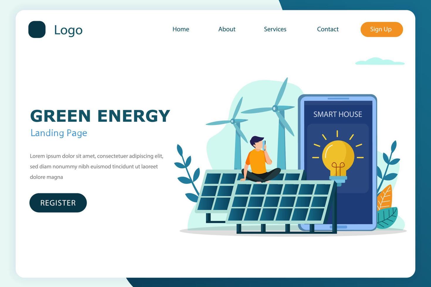 plantilla de vector plano de sitio web de página de destino de energía verde