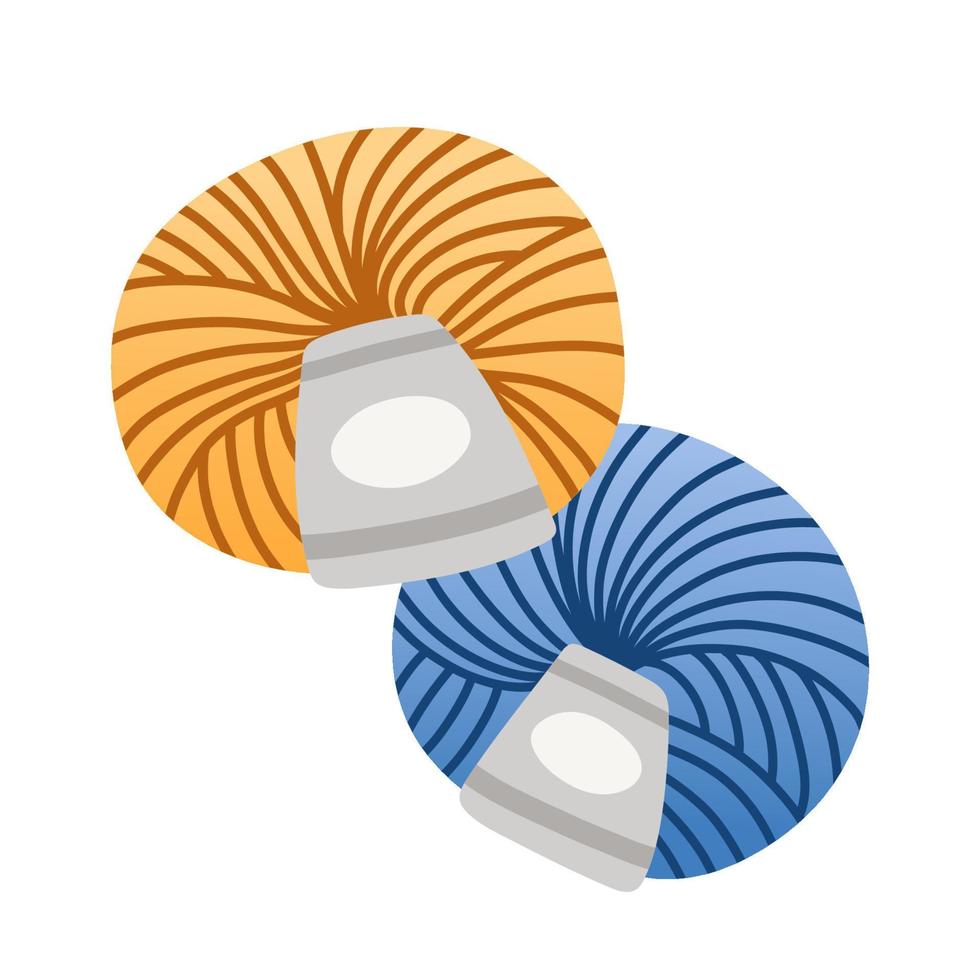 juego de bolas de hilo para tejer y ganchillo en colores azul y amarillo ilustración vectorial aislada vector