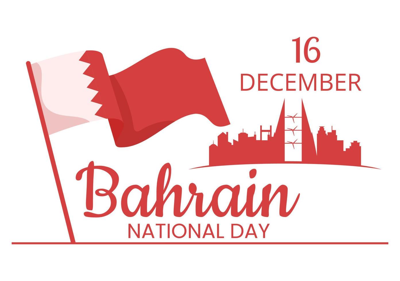 Bahrain National Day or Independence Template Hand Drawn Cartoon Flat Illustration with Wavy Flag in 16th of December Patriotic Holiday Design vector