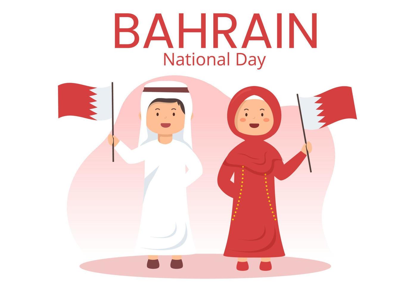 Bahrain National Day or Independence Template Hand Drawn Cartoon Flat Illustration with Wavy Flag in 16th of December Patriotic Holiday Design vector