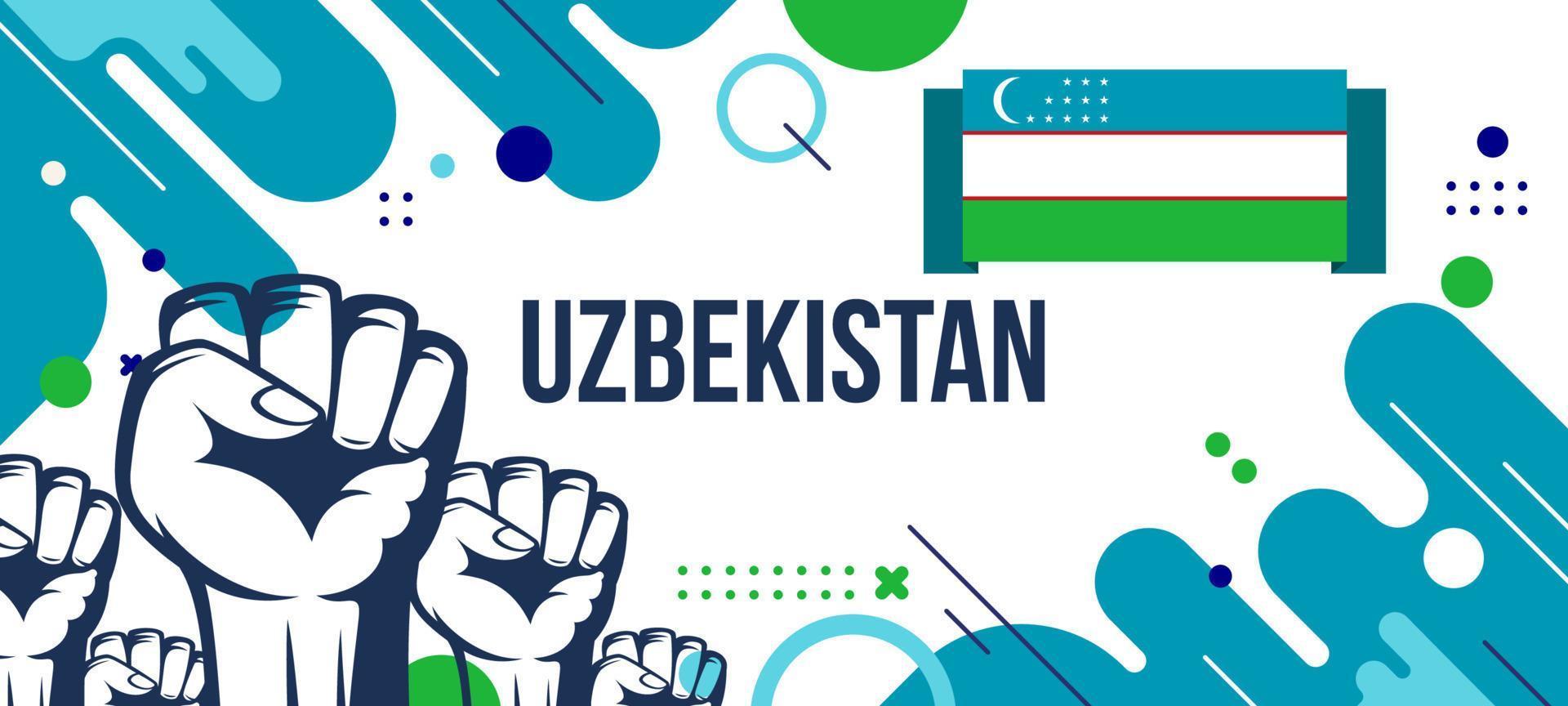 Uzbekistan national banner with flag, and geometric abstract background design vector