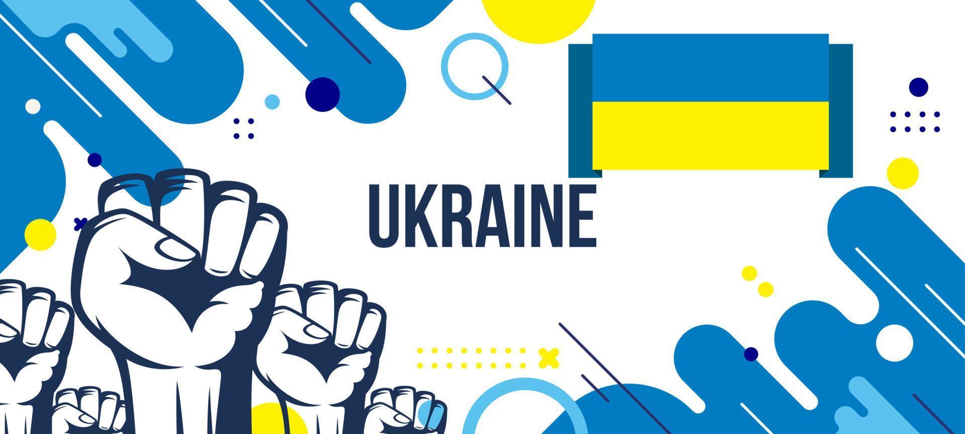 Ukraine national banner with flag, and geometric abstract background design vector