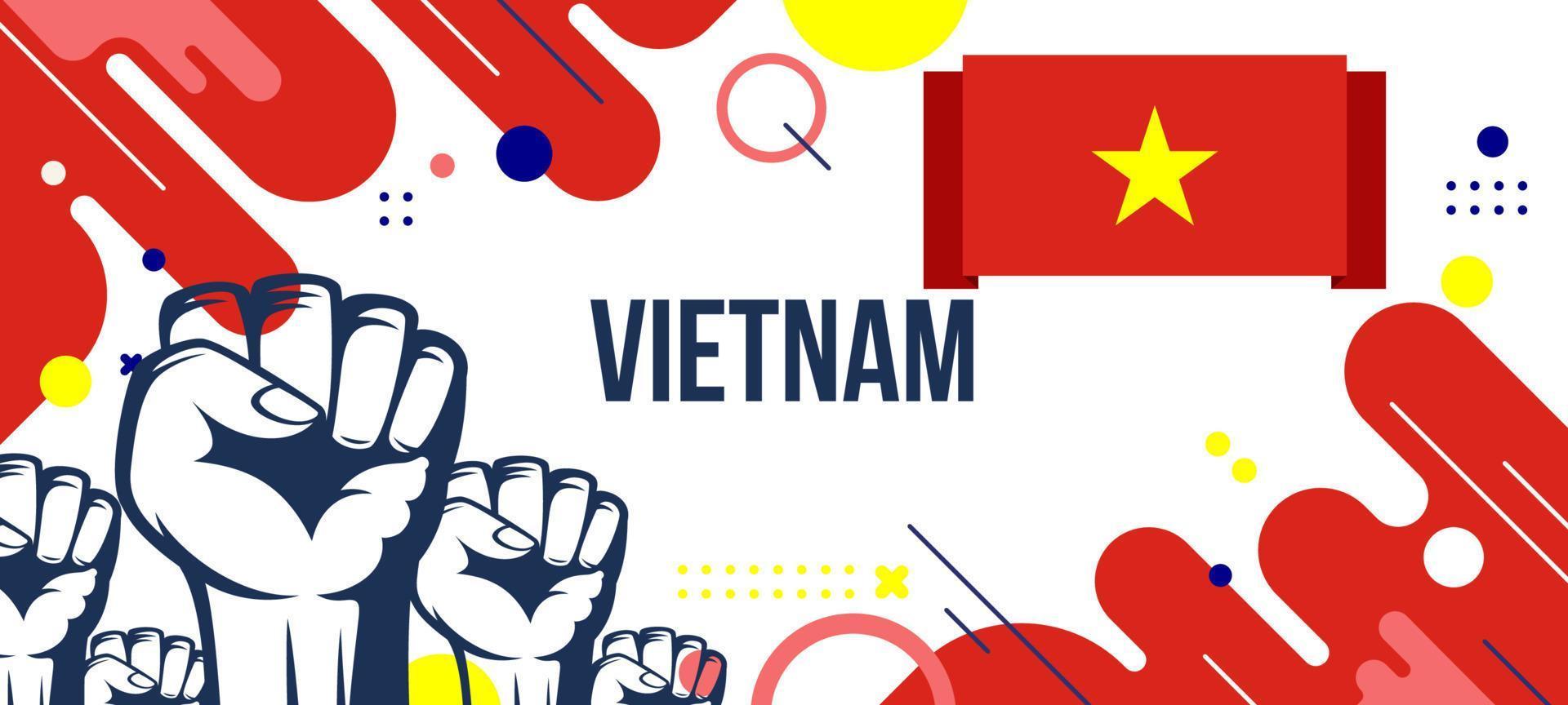 bandera nacional de vietnam con bandera y diseño de fondo abstracto geométrico vector