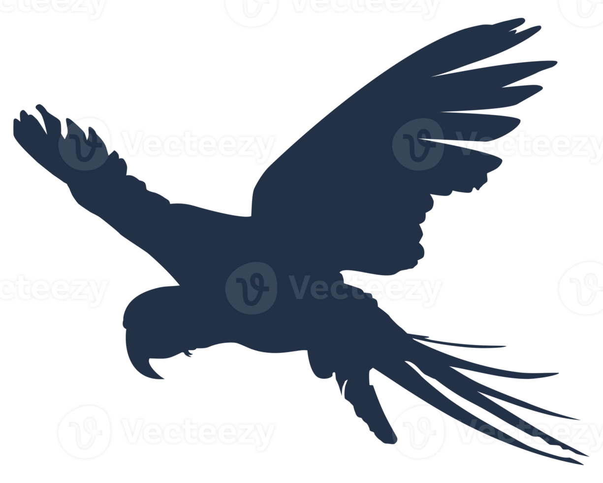 Flying Macaw Bird Silhouette for Logo, Pictogram, Art Illustration, Website or Graphic Design Element. Format PNG