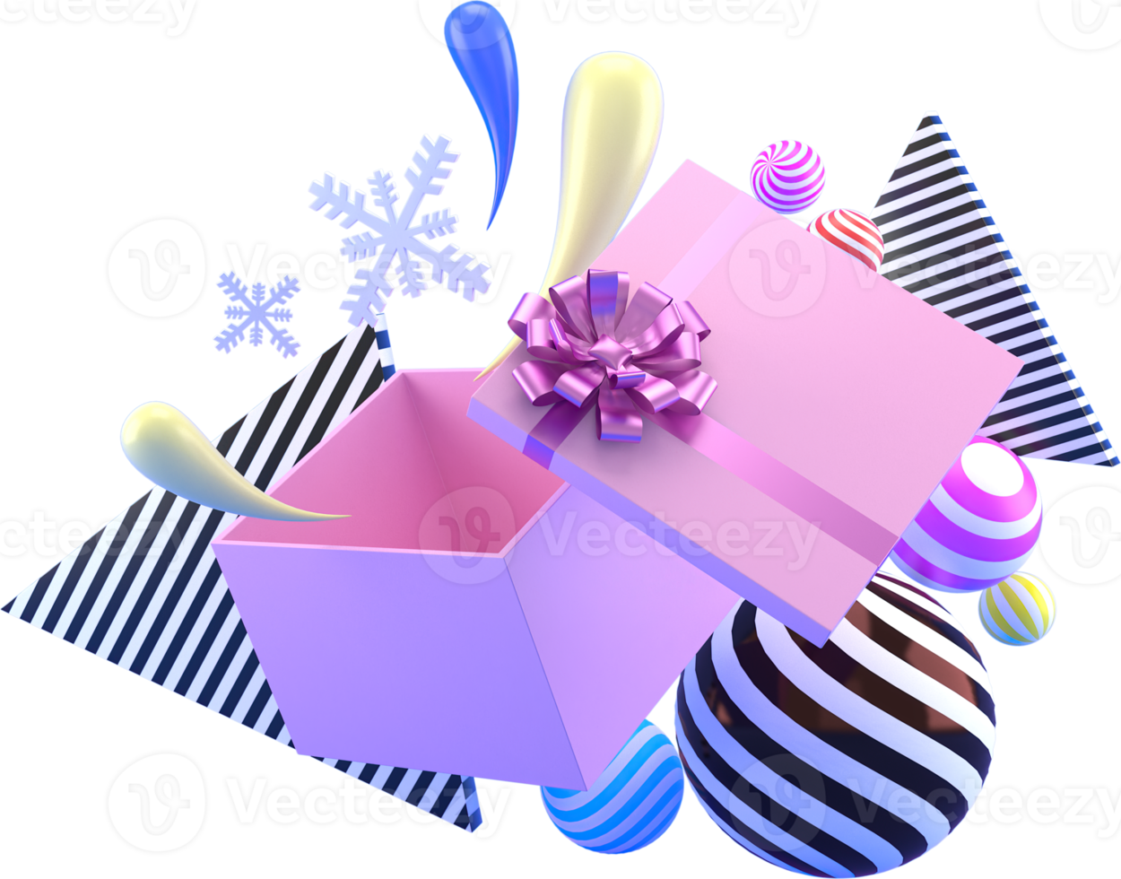3d Rendering Christmas or new year elements background with decorative balls, and gift boxes. Colorful gifts for holidays. Modern design. png