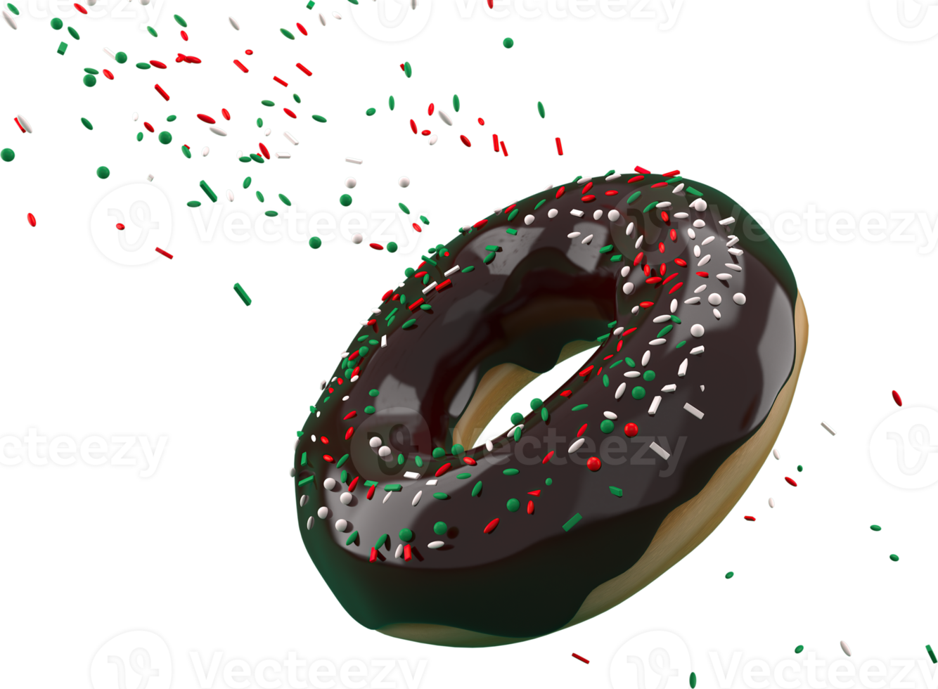 3d Rendering Christmas or new year elements background with decorative donut. Colorful gifts for holidays. Modern design. Isolated illustration. png