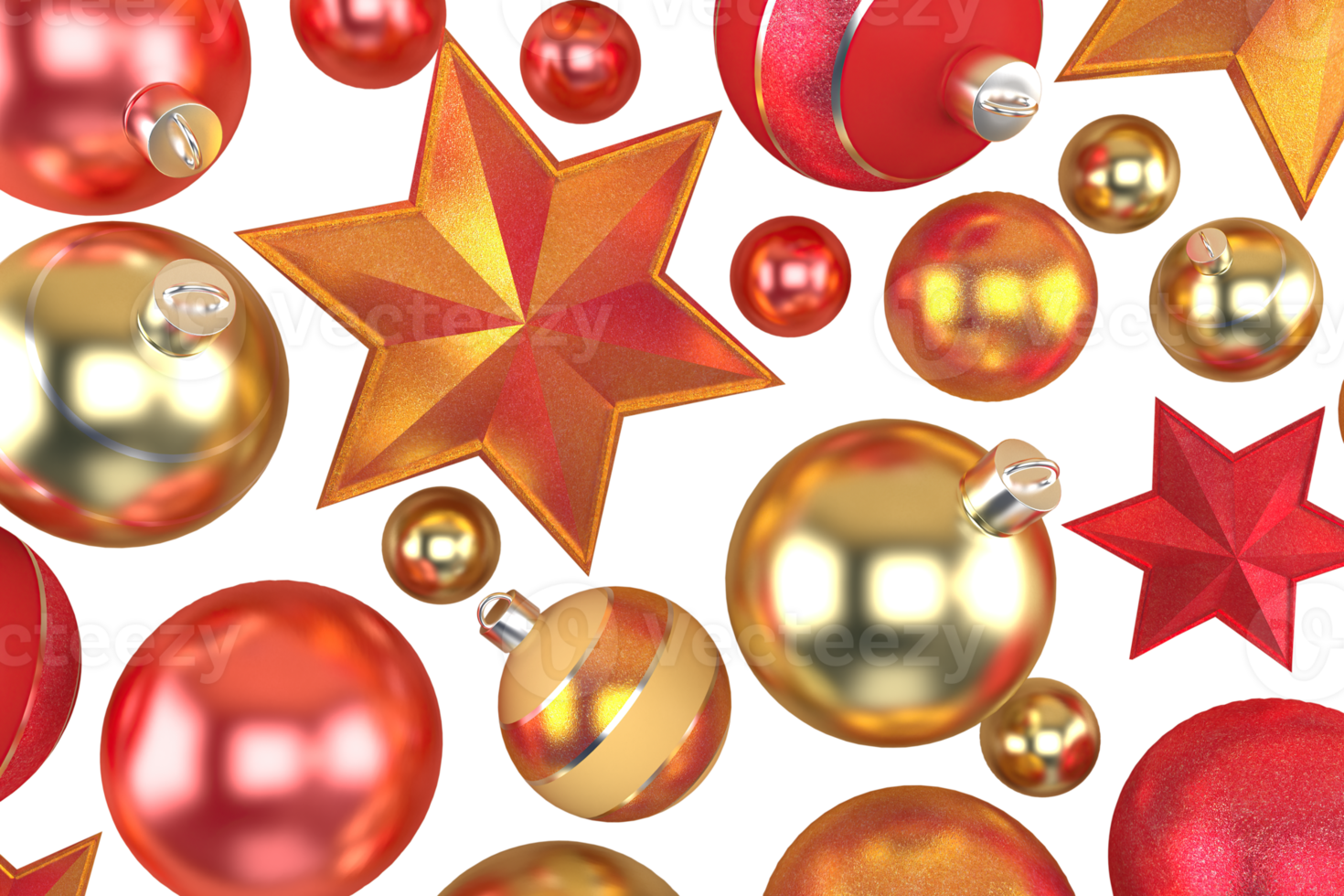 3d Rendering assect for Christmas or New year elements background with decorative  colorful ball and star. Gifts for holidays. Modern design. Isolated illustration png