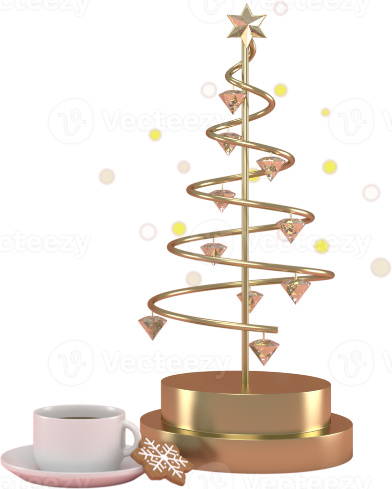 Representación 3d de fondo de elementos de navidad o año nuevo con galletas decorativas, dulces y árbol de navidad. regalos coloridos para las vacaciones. diseño moderno. ilustración aislada. png