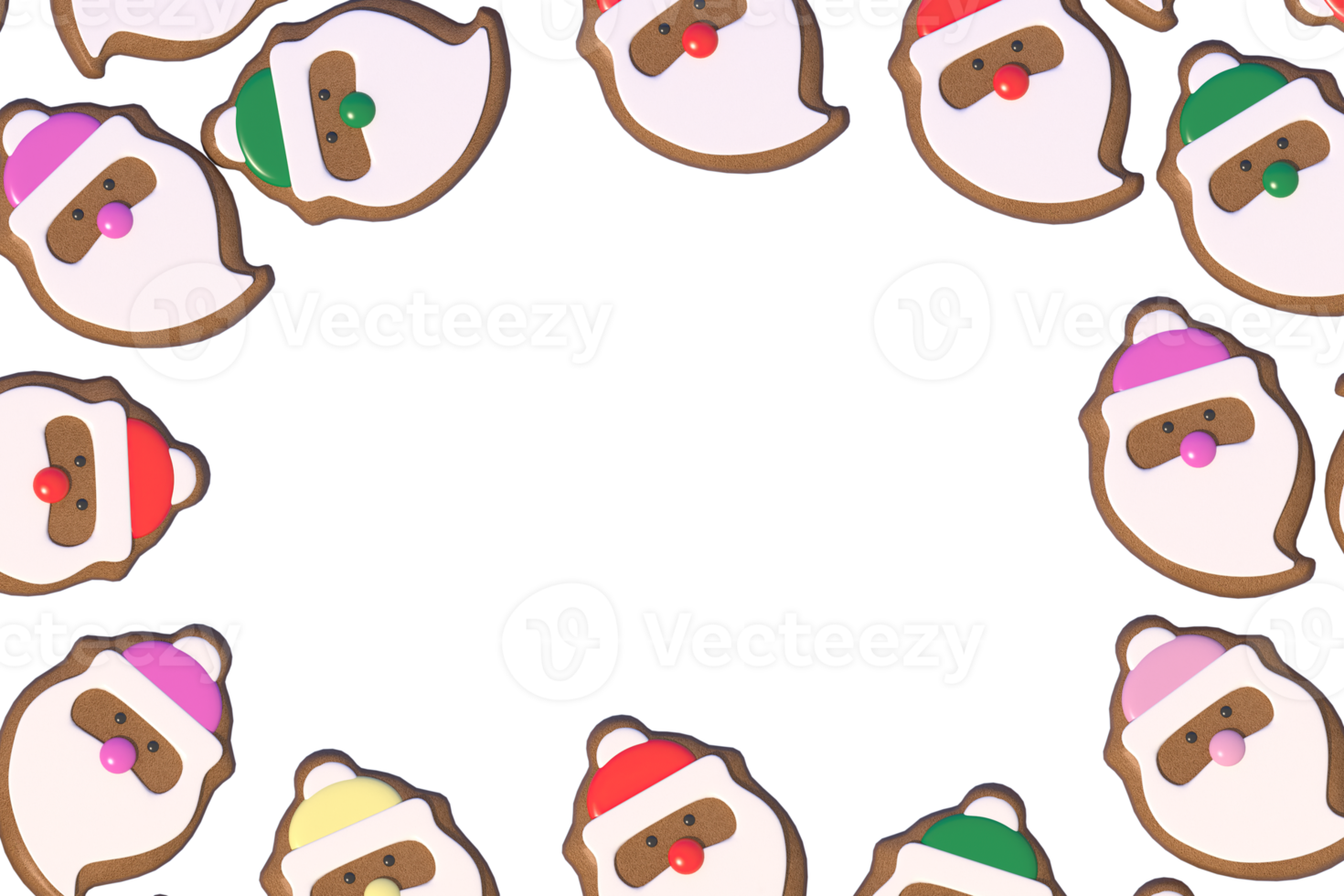 3d renderen Kerstmis of nieuw jaar elementen achtergrond met decoratief koekjes en snoepjes. kleurrijk cadeaus voor vakantie. modern ontwerp. geïsoleerd illustratie. png