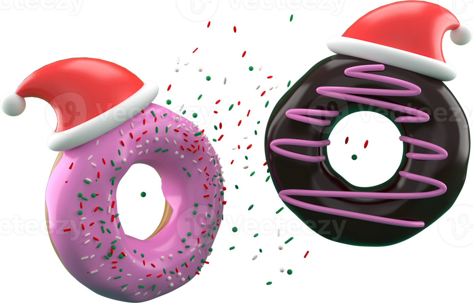 3d Rendering Christmas or new year elements background with decorative donut. Colorful gifts for holidays. Modern design. Isolated illustration. png