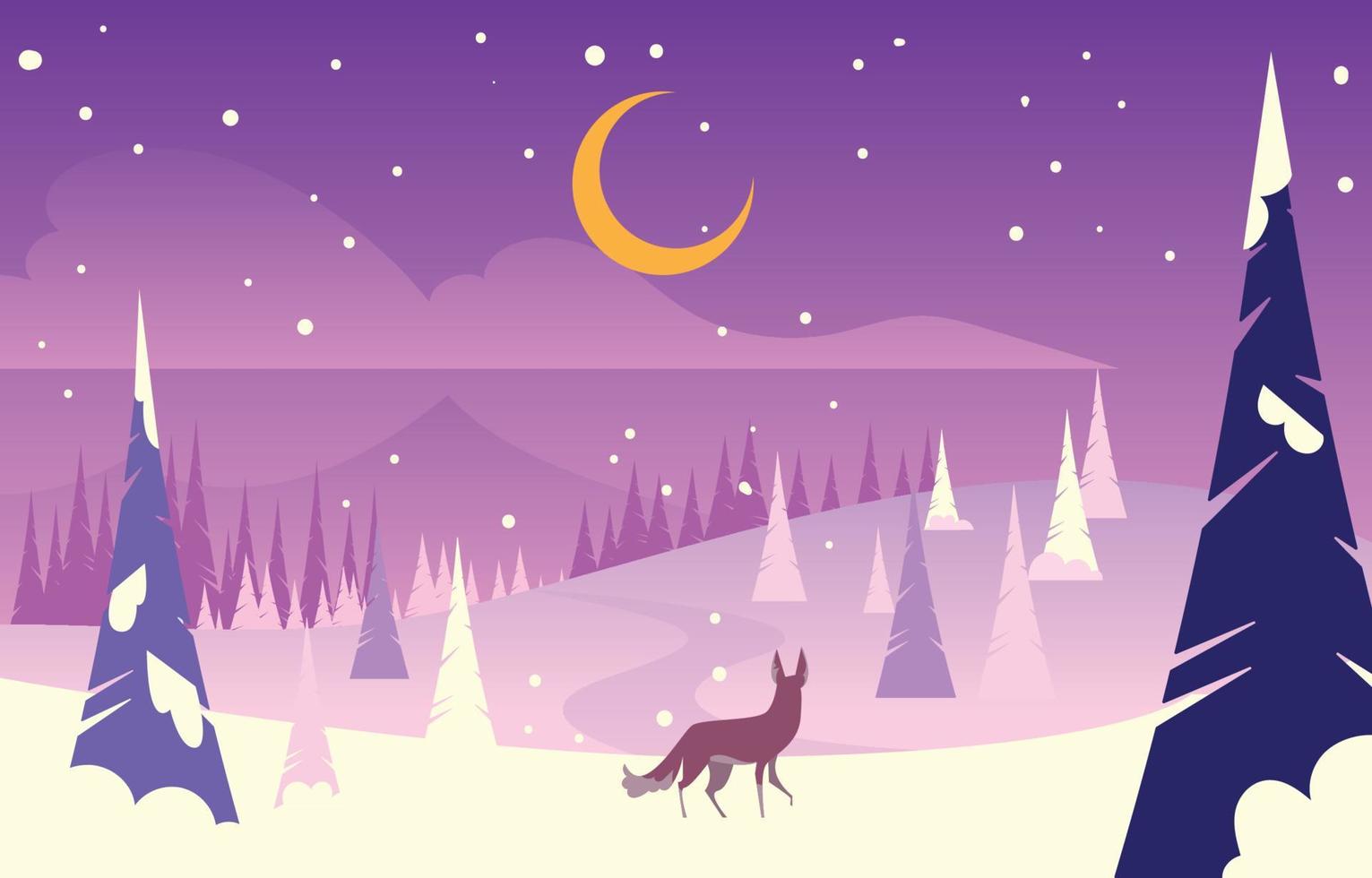 Winter Scenery With A Wolf vector