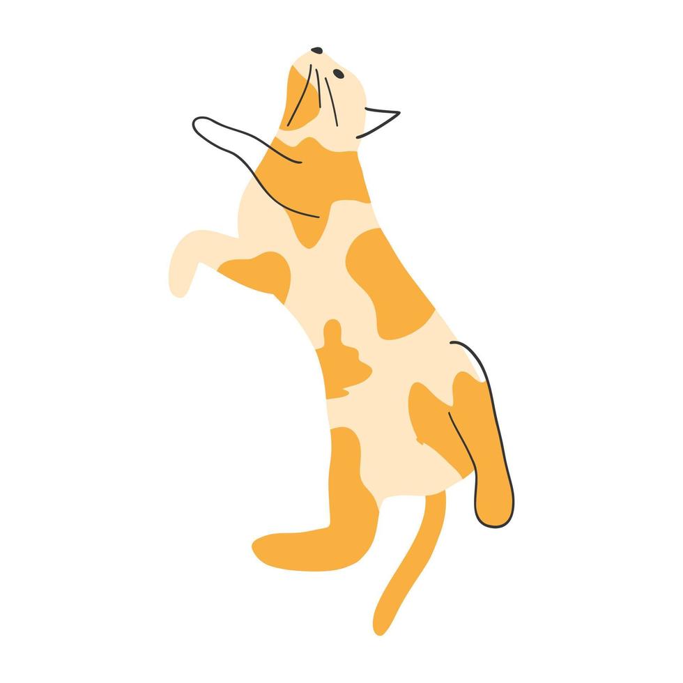 lindo gato dibujado a mano. ilustración vectorial de gatito, animal divertido para afiches, estampados de tela, textiles para niños, diseño de tarjetas vector