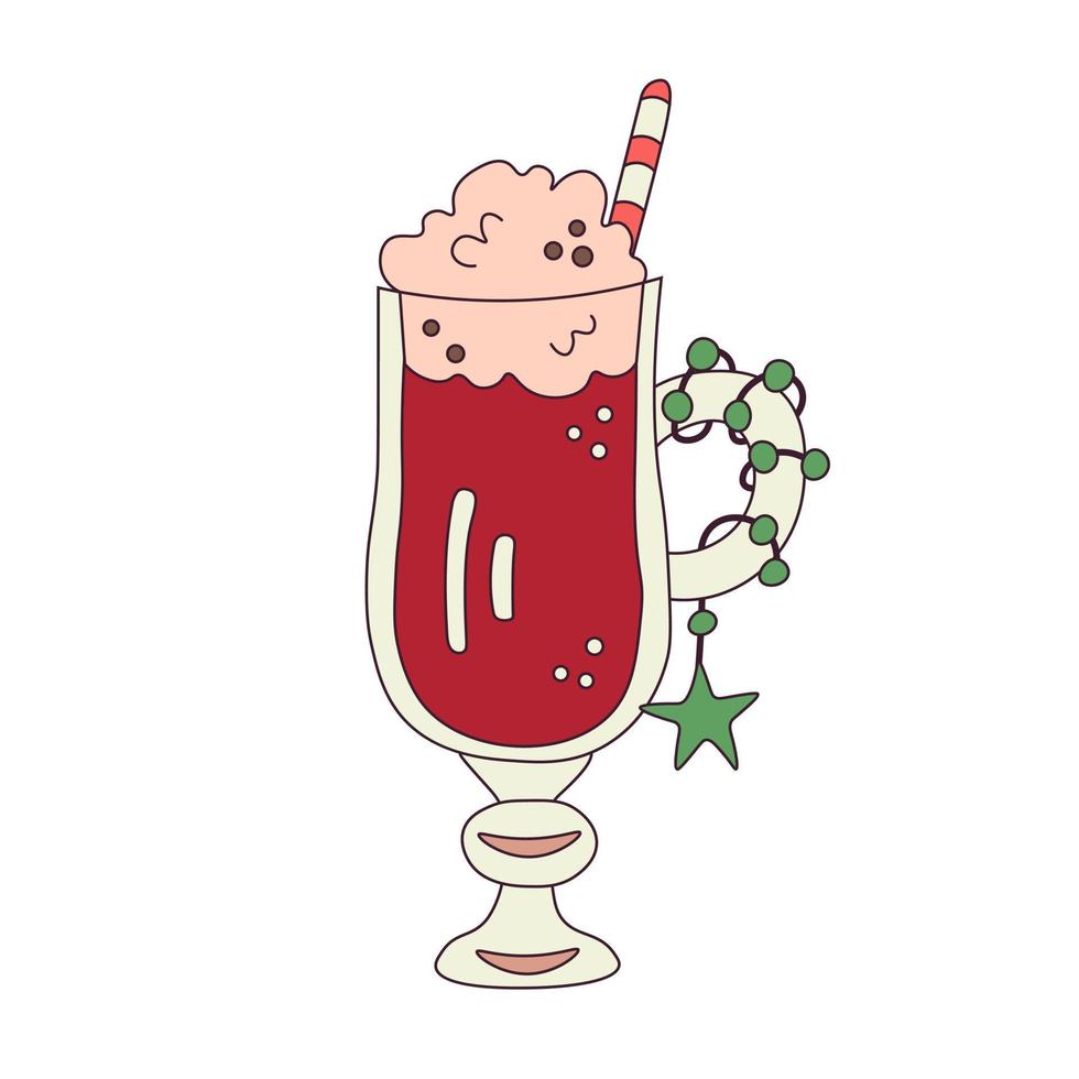 Festive Christmas cocktail cartoon doodle vector