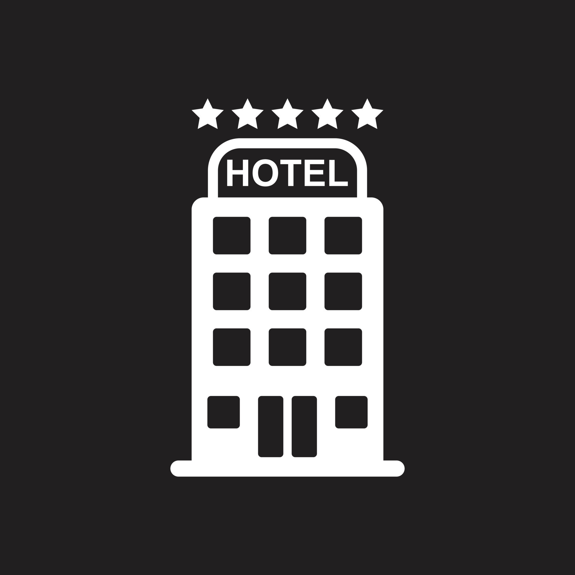 eps10 white vector hotel abstract solid icon isolated on black background.  hotel five stars filled symbols in a simple flat trendy modern style for  your website design, logo, and mobile application 12808130 Vector Art at  Vecteezy