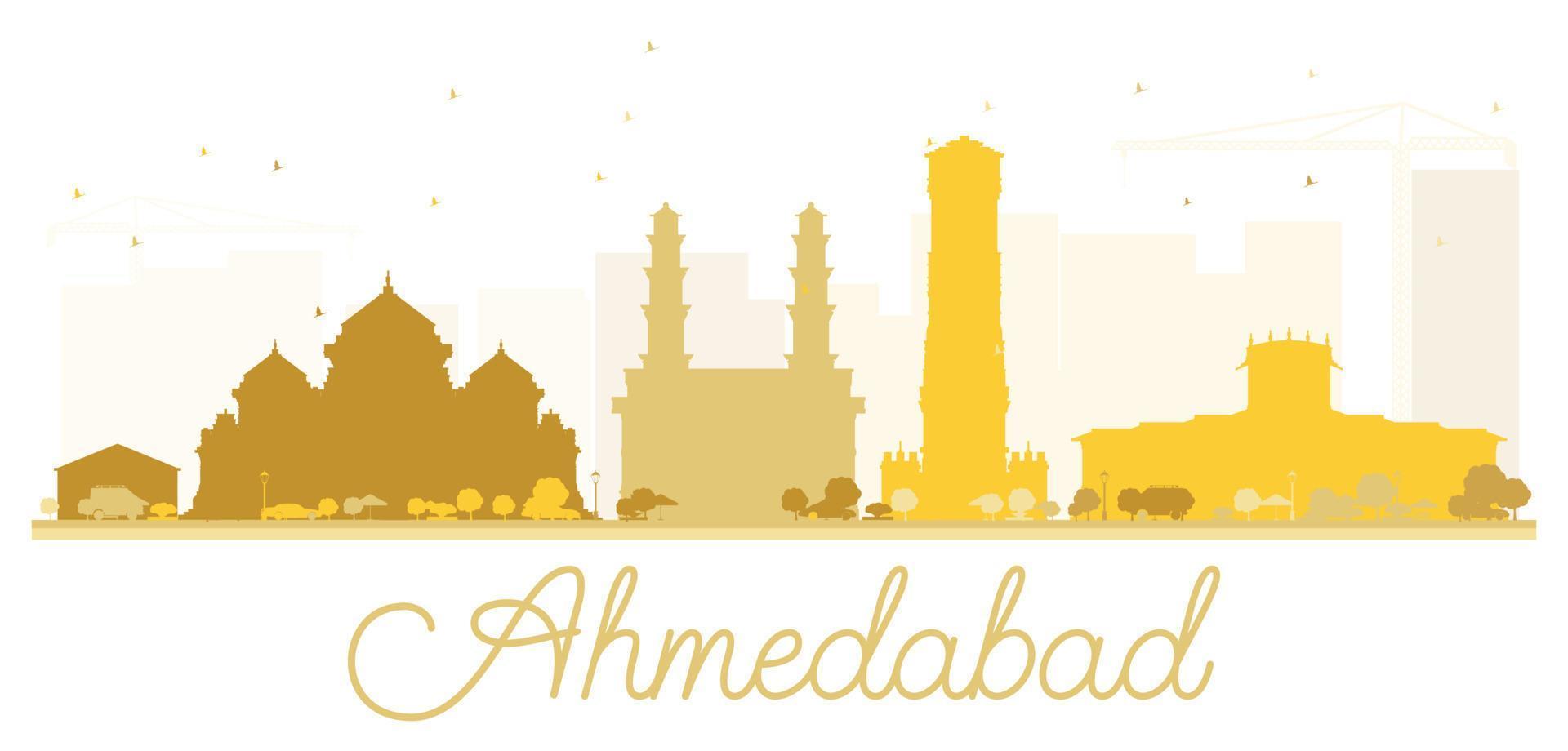 silueta dorada del horizonte de la ciudad de ahmedabad. vector