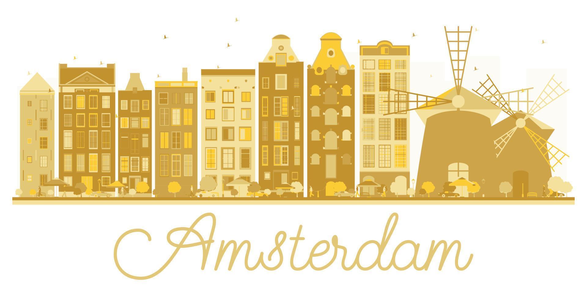 Amsterdam City skyline golden silhouette. vector