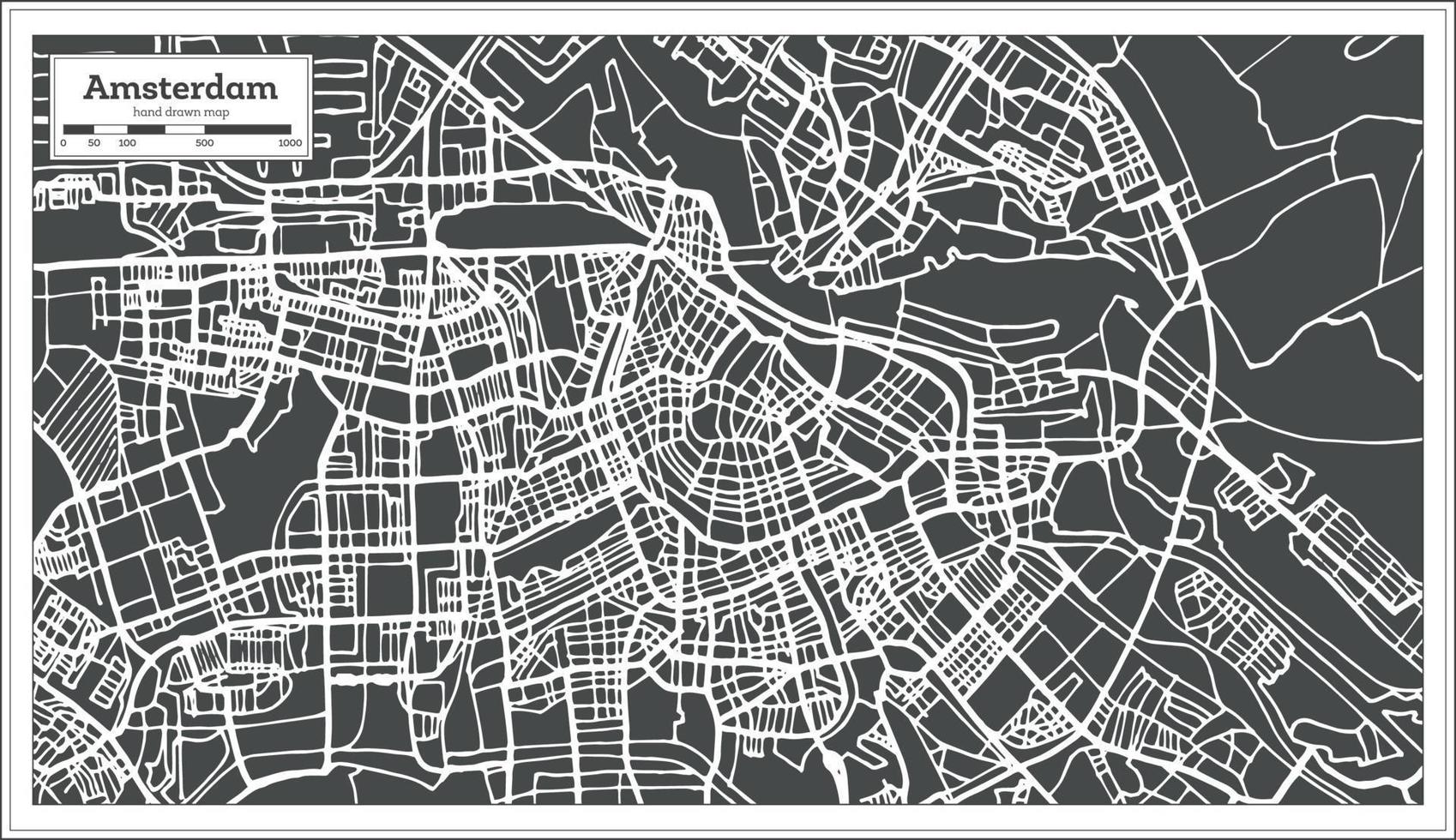 Amsterdam Holland Map in Retro Style. vector