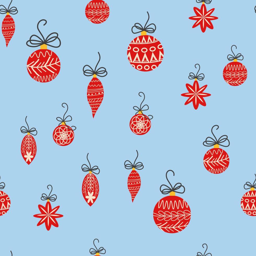 Hand drawn seamless pattern with cute hand drawn Christmas tree decorations, baubles. Repetitive New Year baubles print. vector