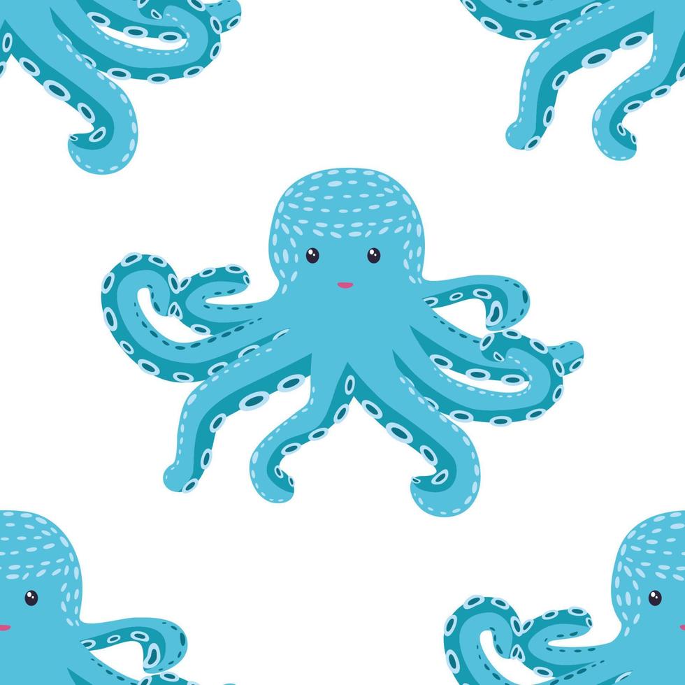 Seamless pattern with cute octopus, seaweed and pearl. Trendy nursery background vector