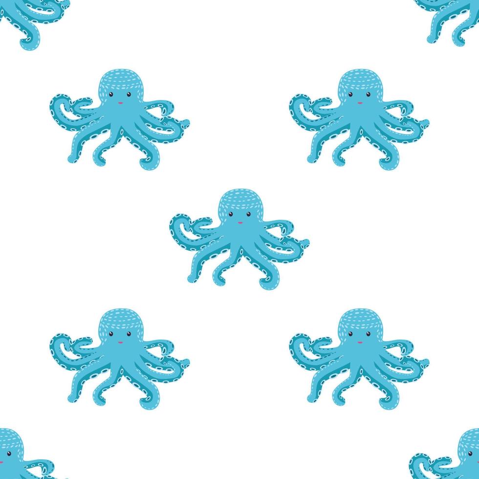 Seamless pattern with cute octopus, seaweed and pearl. Trendy nursery background vector