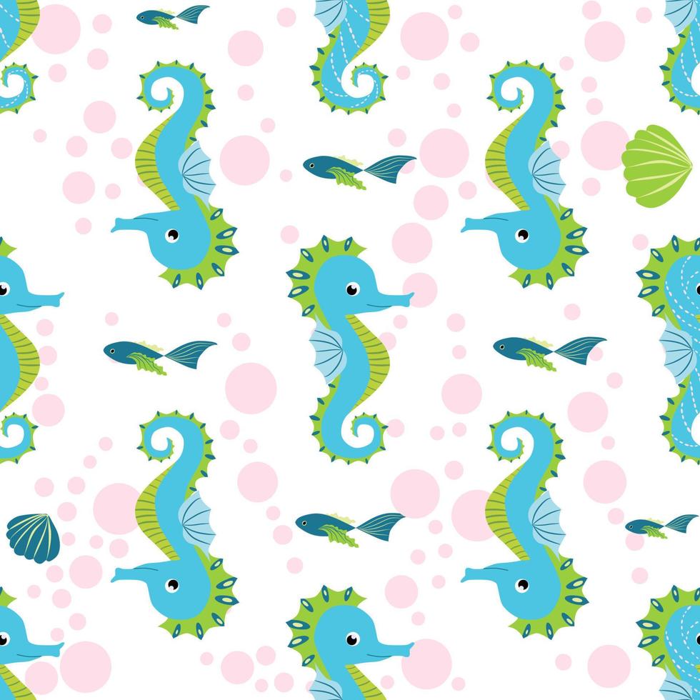 Seamless pattern with detailed transparent jellyfish. Childish seamless pattern with cute hand drawn fishes and jellyfishes in doodle style. Trendy nursery background vector