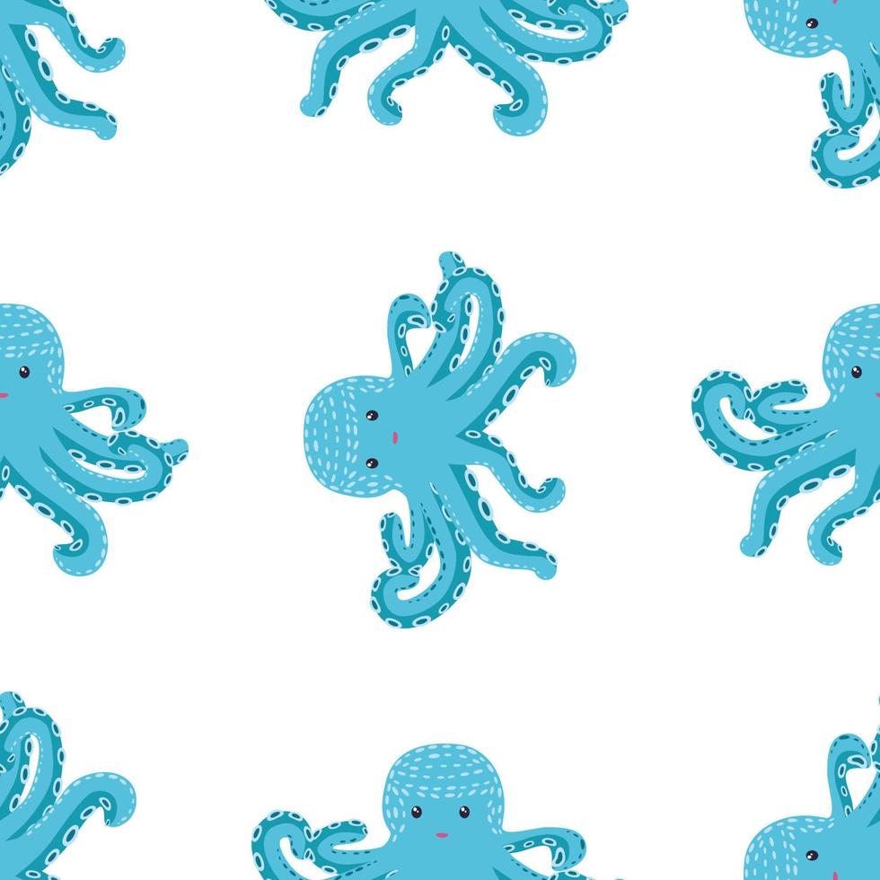 Seamless pattern with cute octopus, seaweed and pearl. Trendy nursery background vector