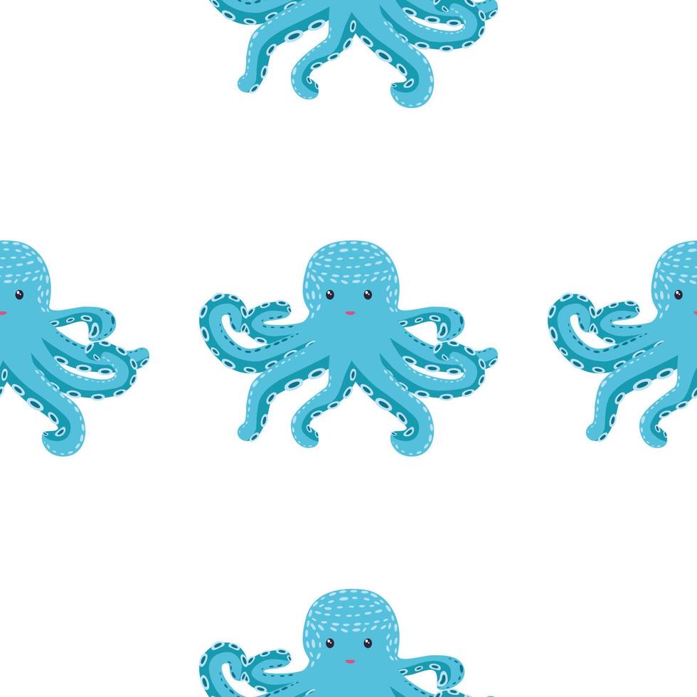 Seamless pattern with cute octopus, seaweed and pearl. Trendy nursery background vector