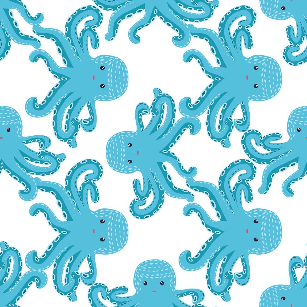 Seamless pattern with cute octopus, seaweed and pearl. Trendy nursery background vector