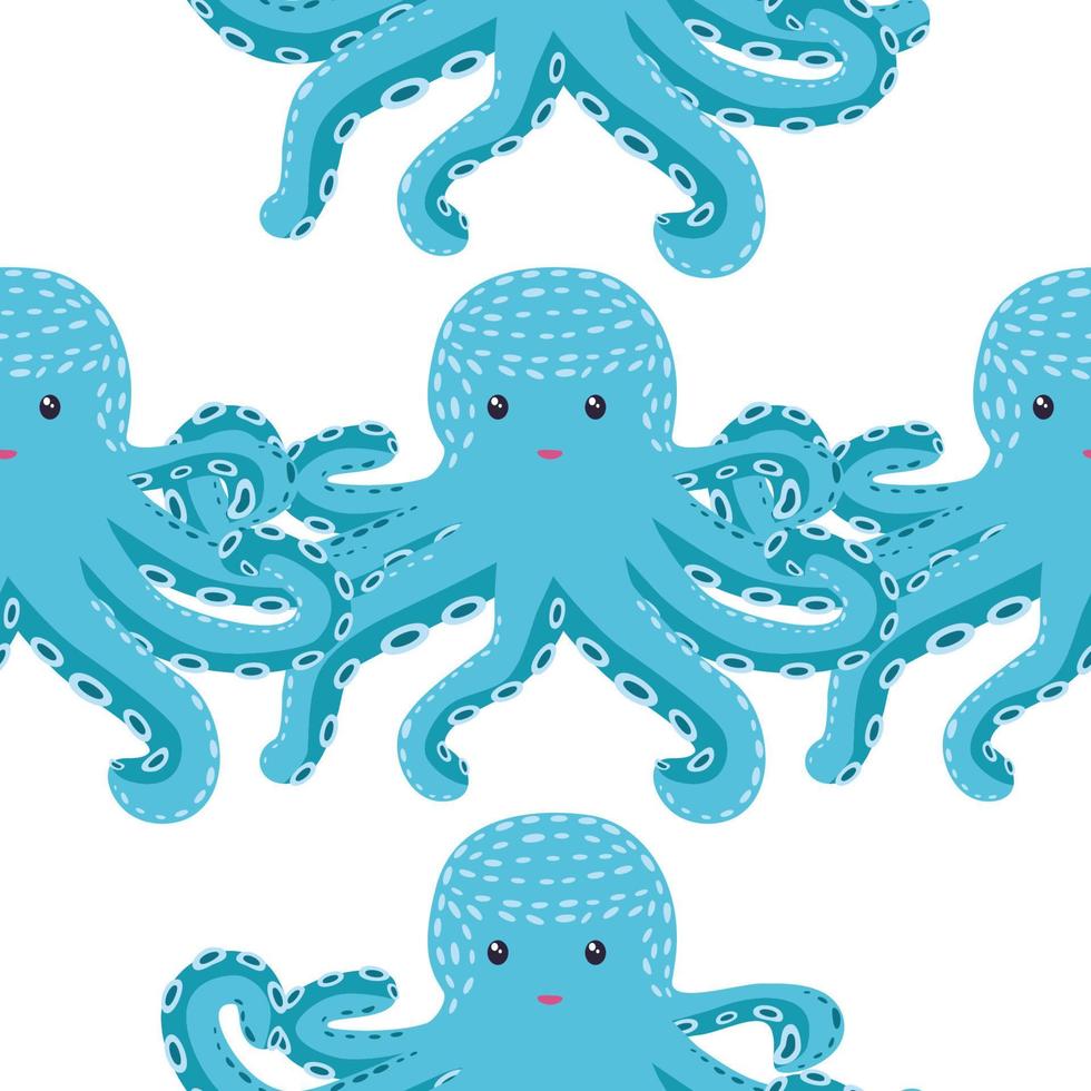 Seamless pattern with cute octopus, seaweed and pearl. Trendy nursery background vector