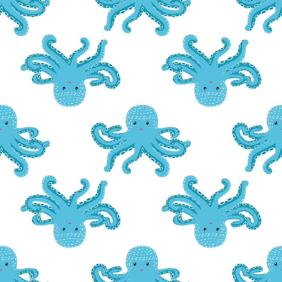 Seamless pattern with cute octopus, seaweed and pearl. Trendy nursery background vector
