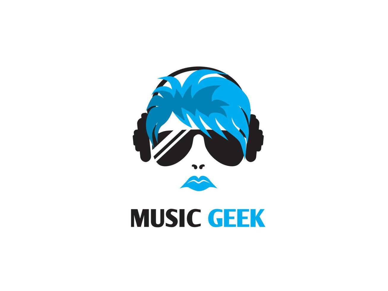 logotipo de personaje de cabeza de geek de música vector