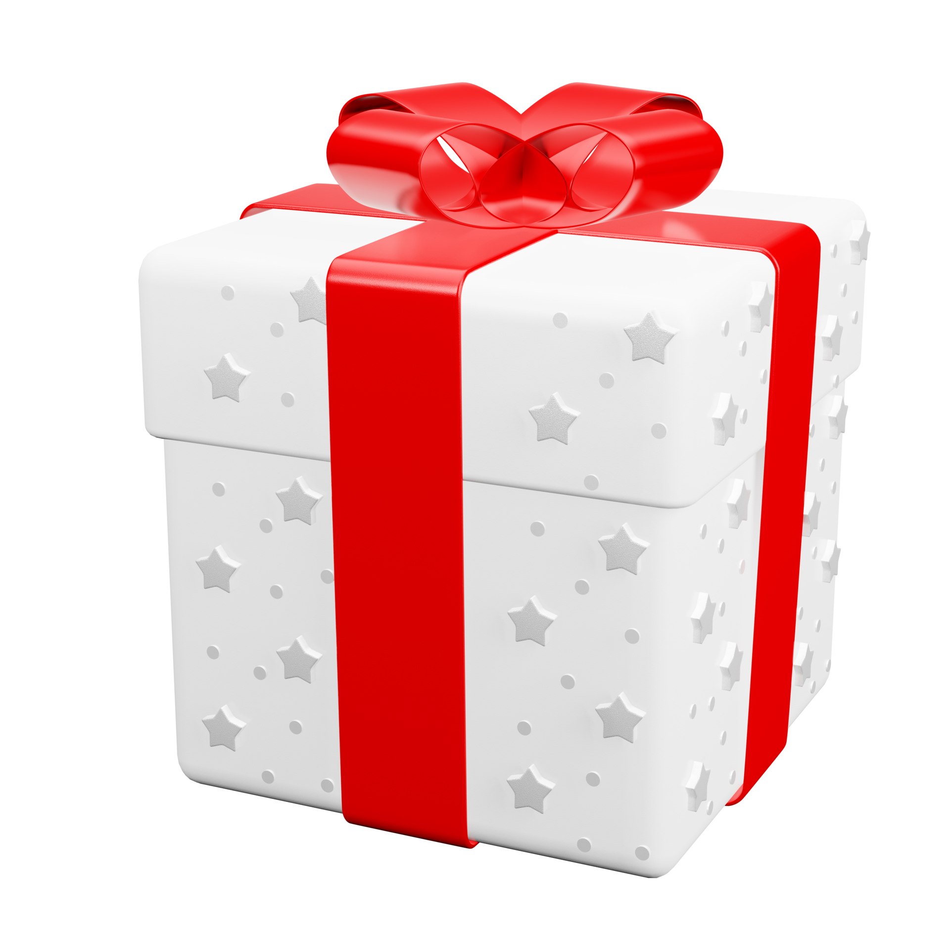 White gift box red ribbon with star pattern christmas party png. 3d