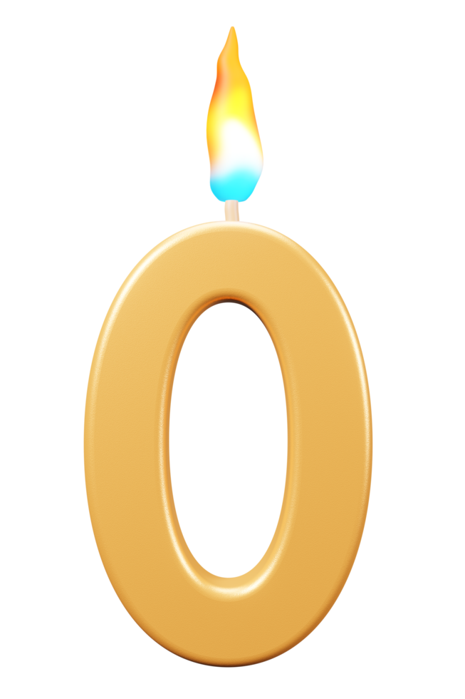 verjaardag kaarsen aantal 0 met brandend vlammen. 3d renderen viering symbool PNG