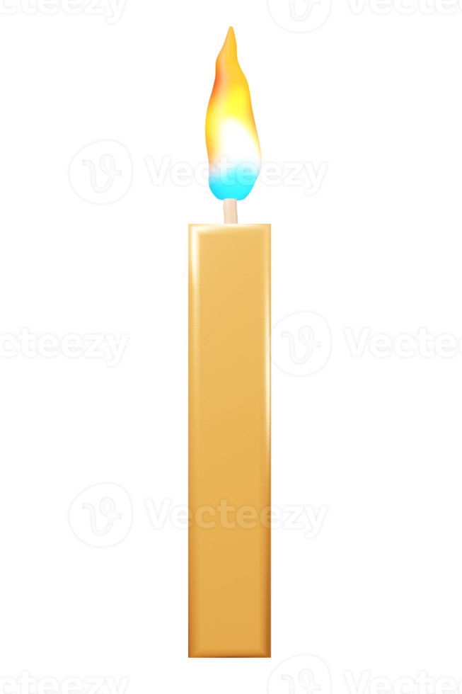 Birthday candles number 1 with burning flames. 3d rendering celebration symbol png