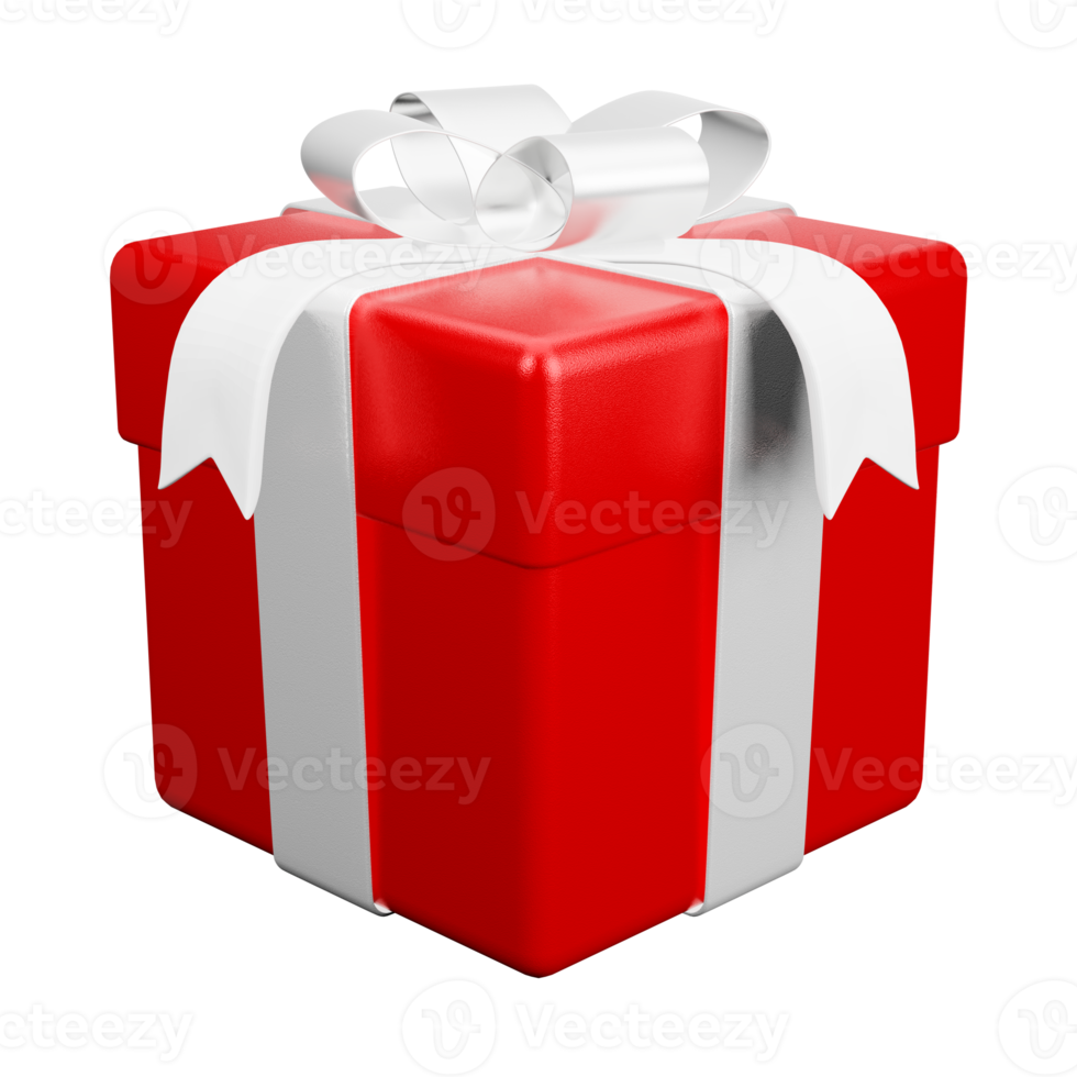 Red gift box with white ribbon christmas party png. 3d rendering celebrate surprise box realistic icon png