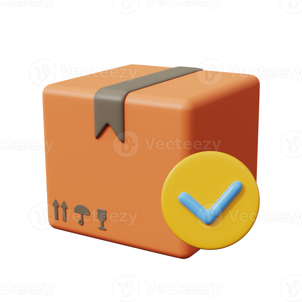 Delivery box with check mark. Parcel Security. 3d render png