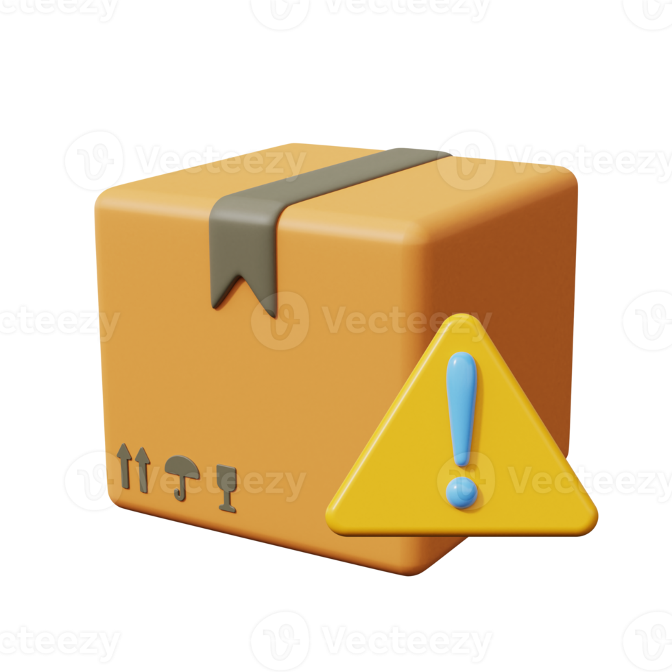 Delivery icon with dangerous symbol or exclamation mark. Dangerous cargo. 3d render png
