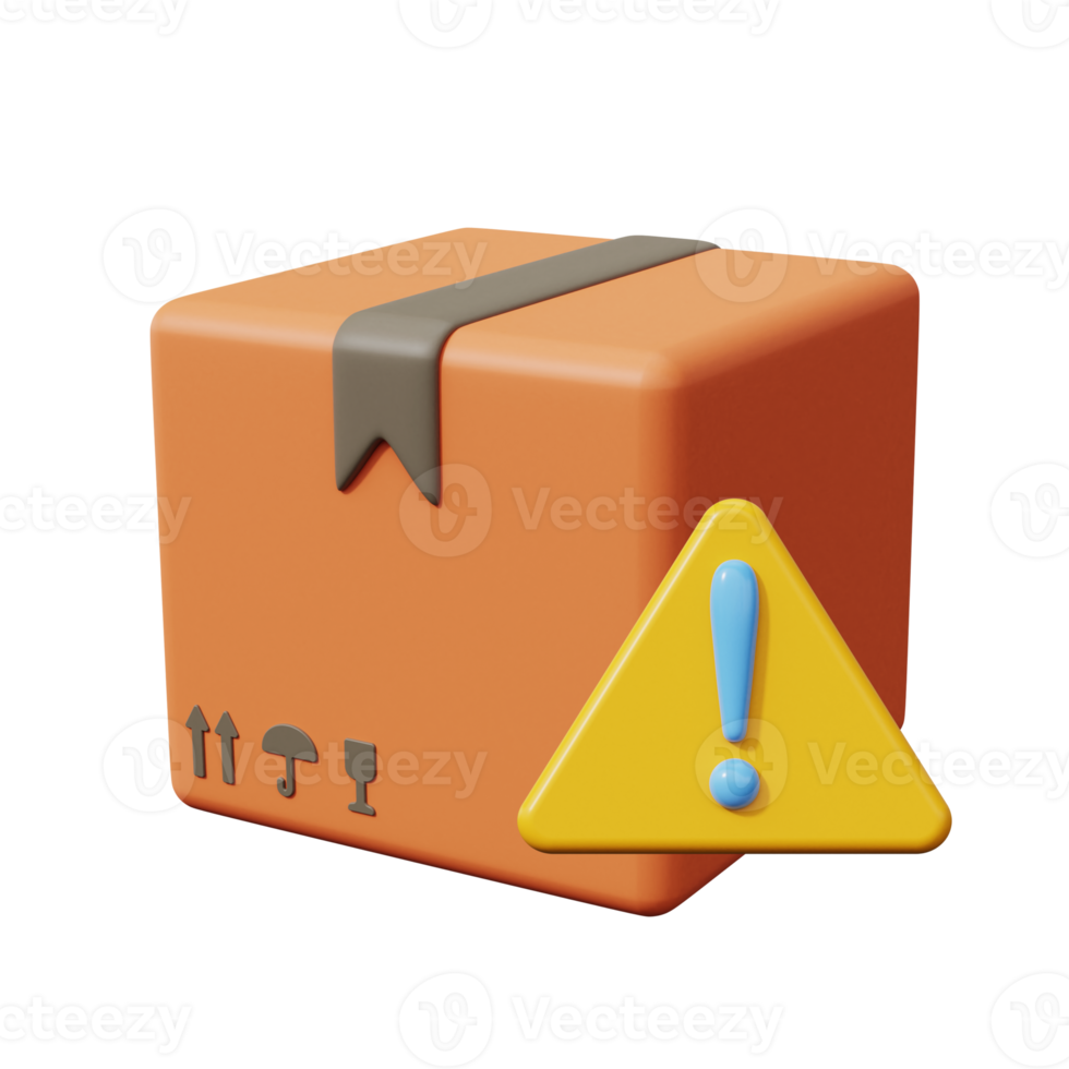 Delivery icon with dangerous symbol or exclamation mark. Dangerous cargo. 3d render png