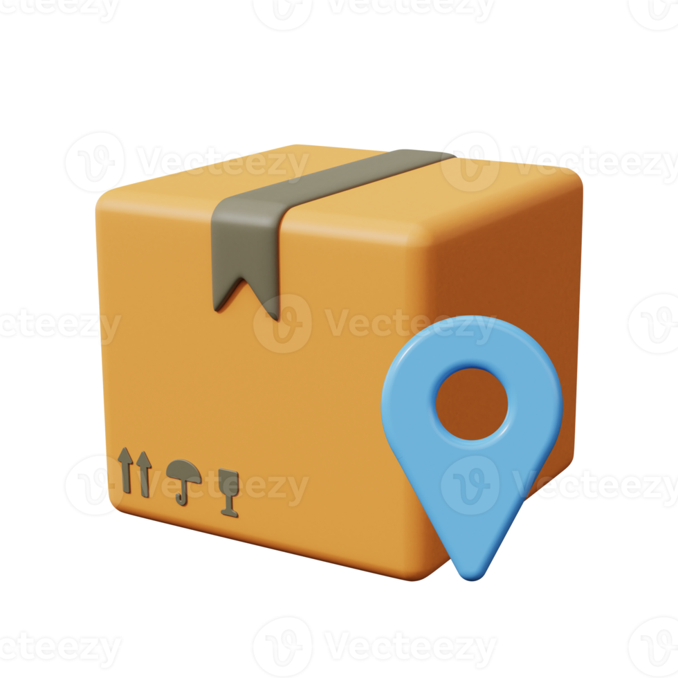 Package tracking. Pin box icon. 3d render png