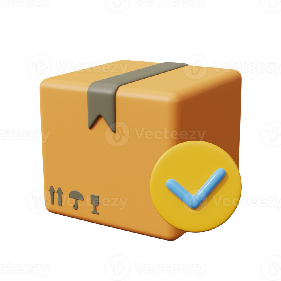 Delivery box with check mark. Parcel Security. 3d render png