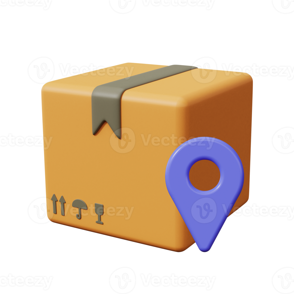 Package tracking. Pin box icon. 3d render png